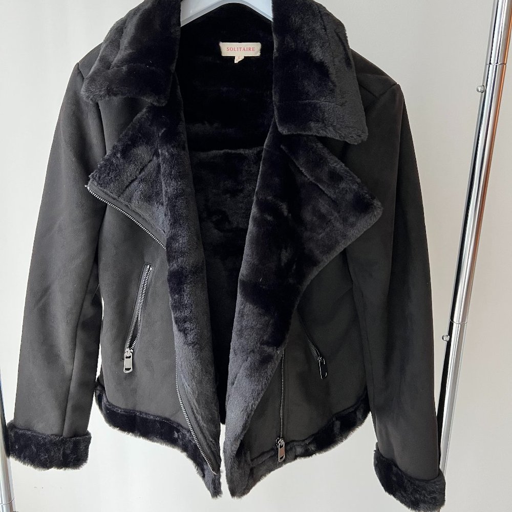 Black Suede Faux Fur Lined Women's Jacket SOFT